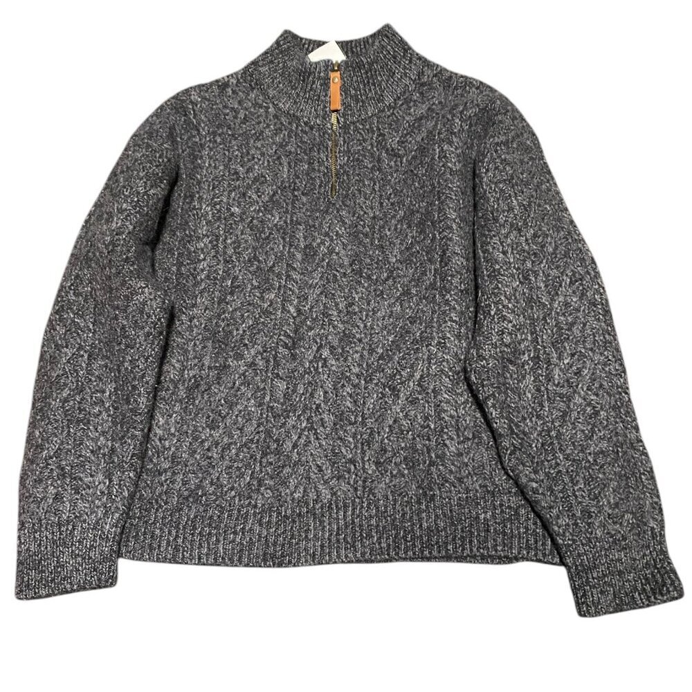 Vintage Inis Crafts 100% Merino Wool Cable Knit Sweater Medium Gray 1/4 Zip